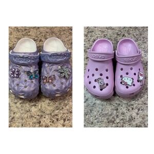 Kids Crocs Bundle Purple Geo & Pink Hello Kitty size 11c excellent condition